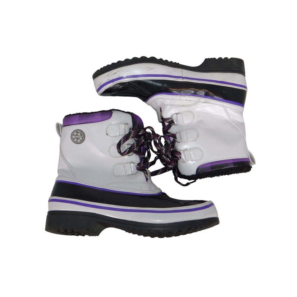 Sporto Flora Women 7M Snow Boots White Black Purple Faux Fur Duck Boots 121879